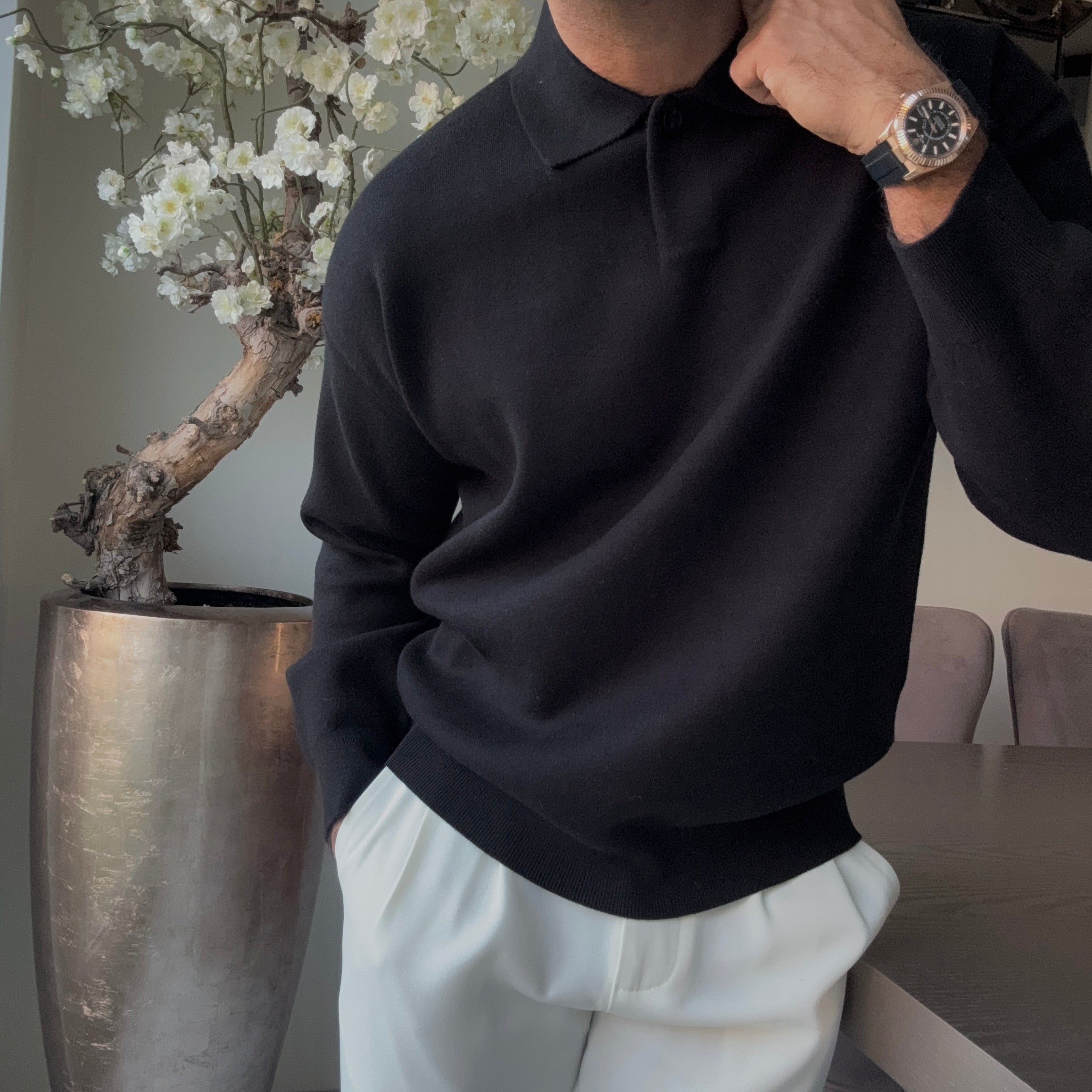 The silva longleeve polo black