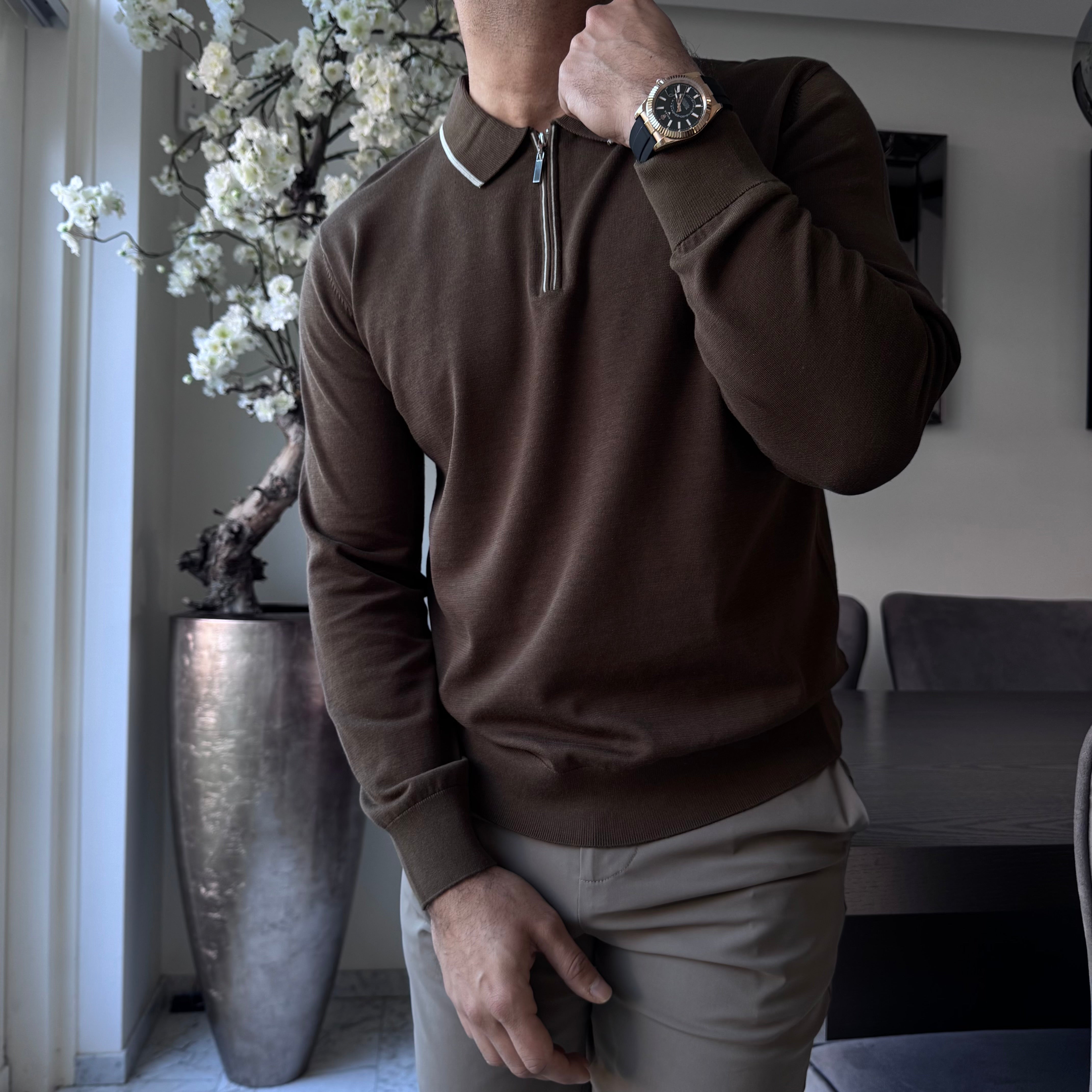 The luca zipped polo espresso