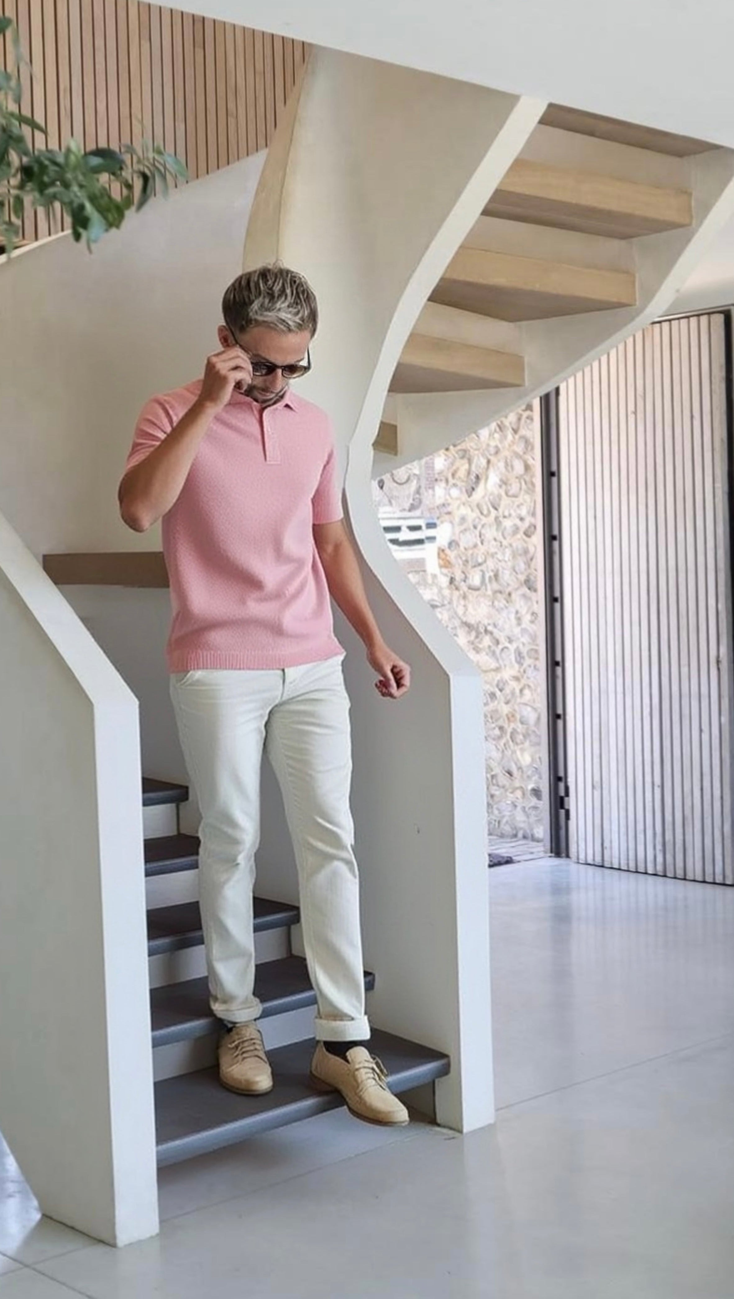 Short knitted polo rose