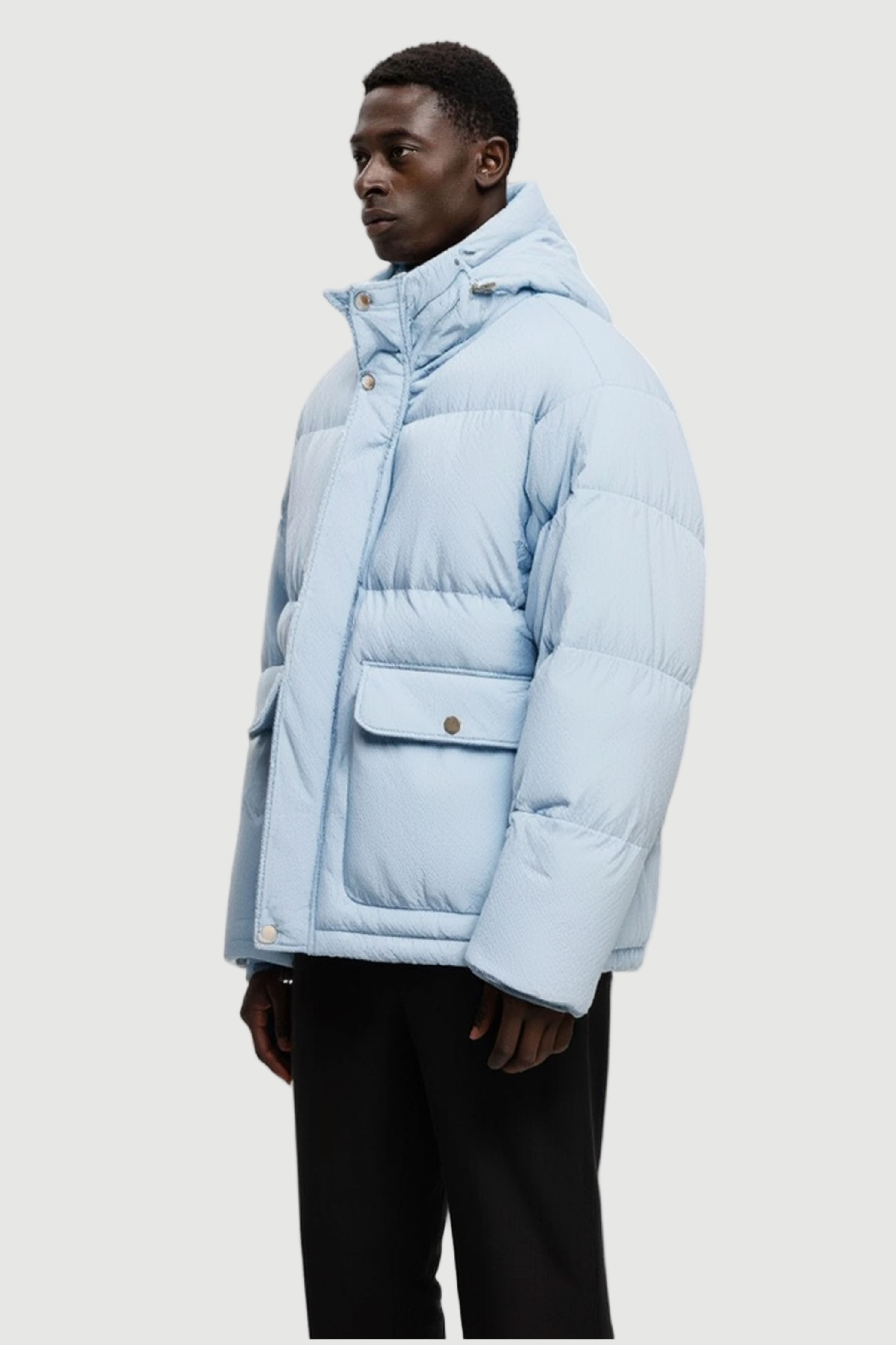 Hooded down jacket light blue