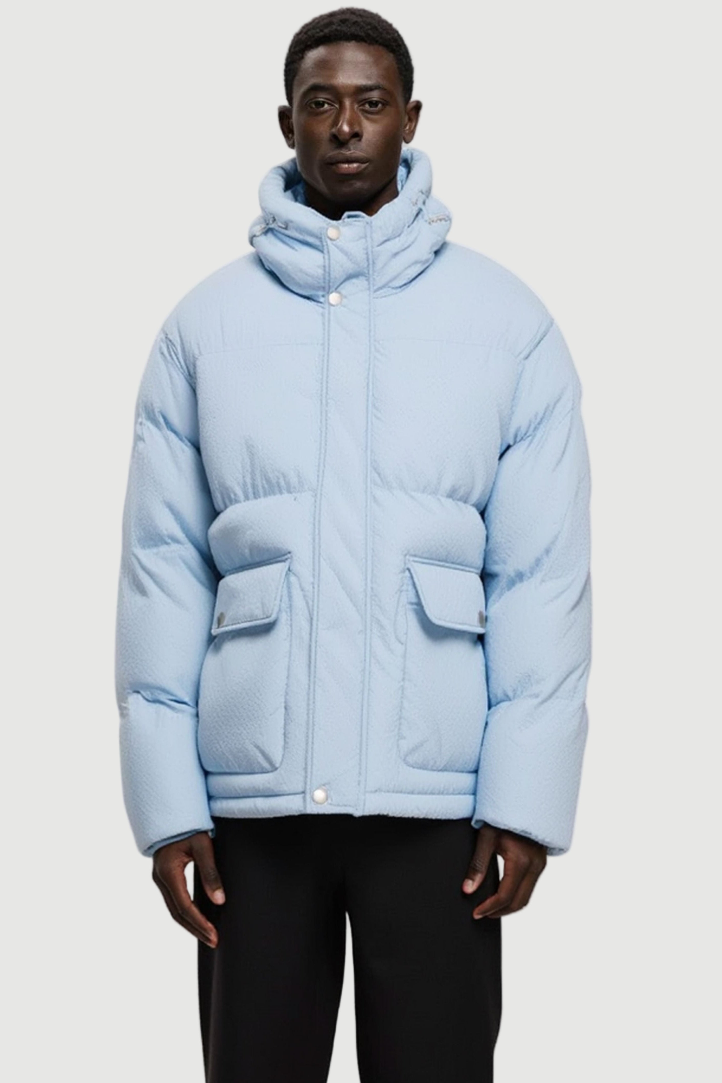 Hooded down jacket light blue