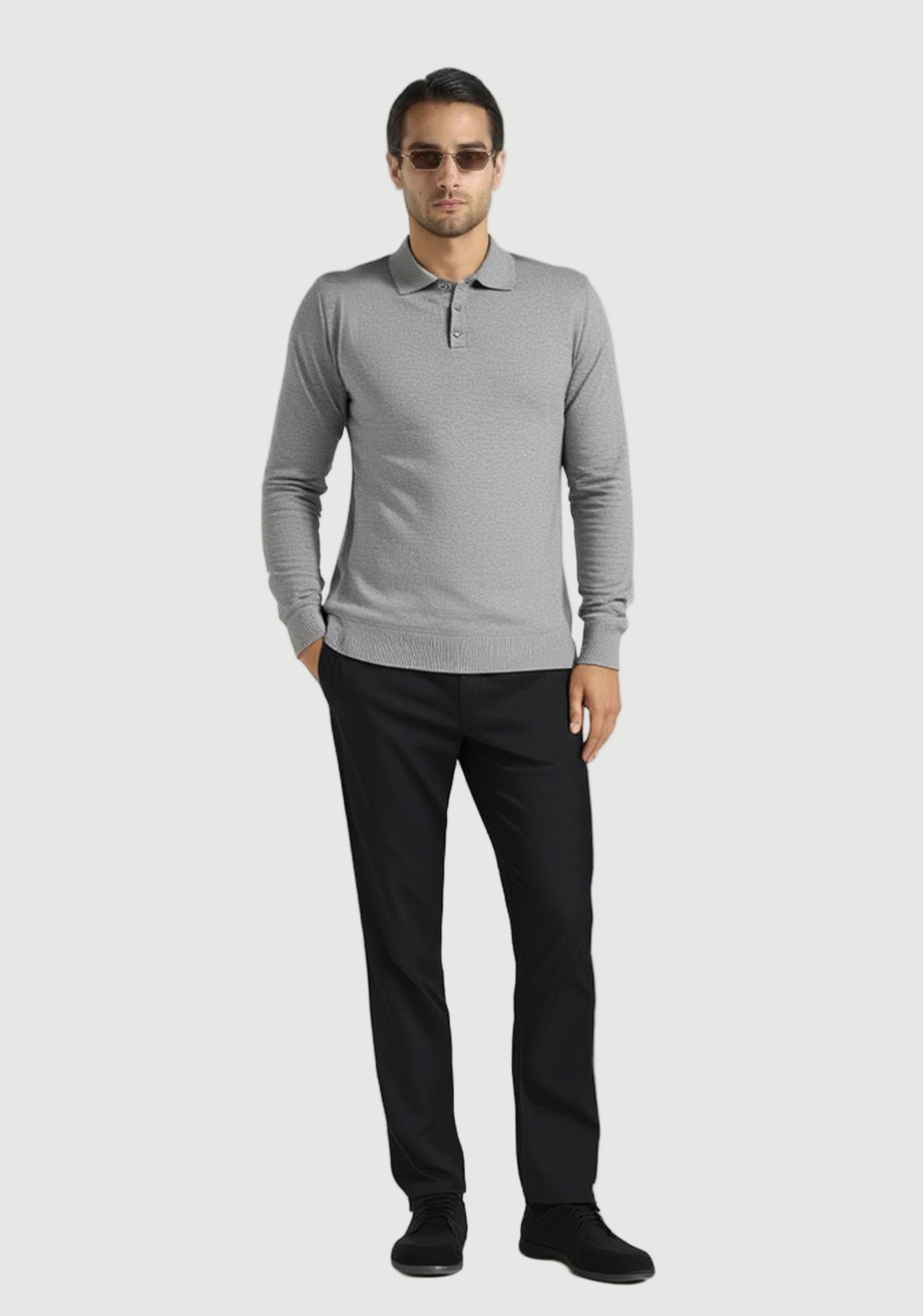 Slim fit polo licht grijs