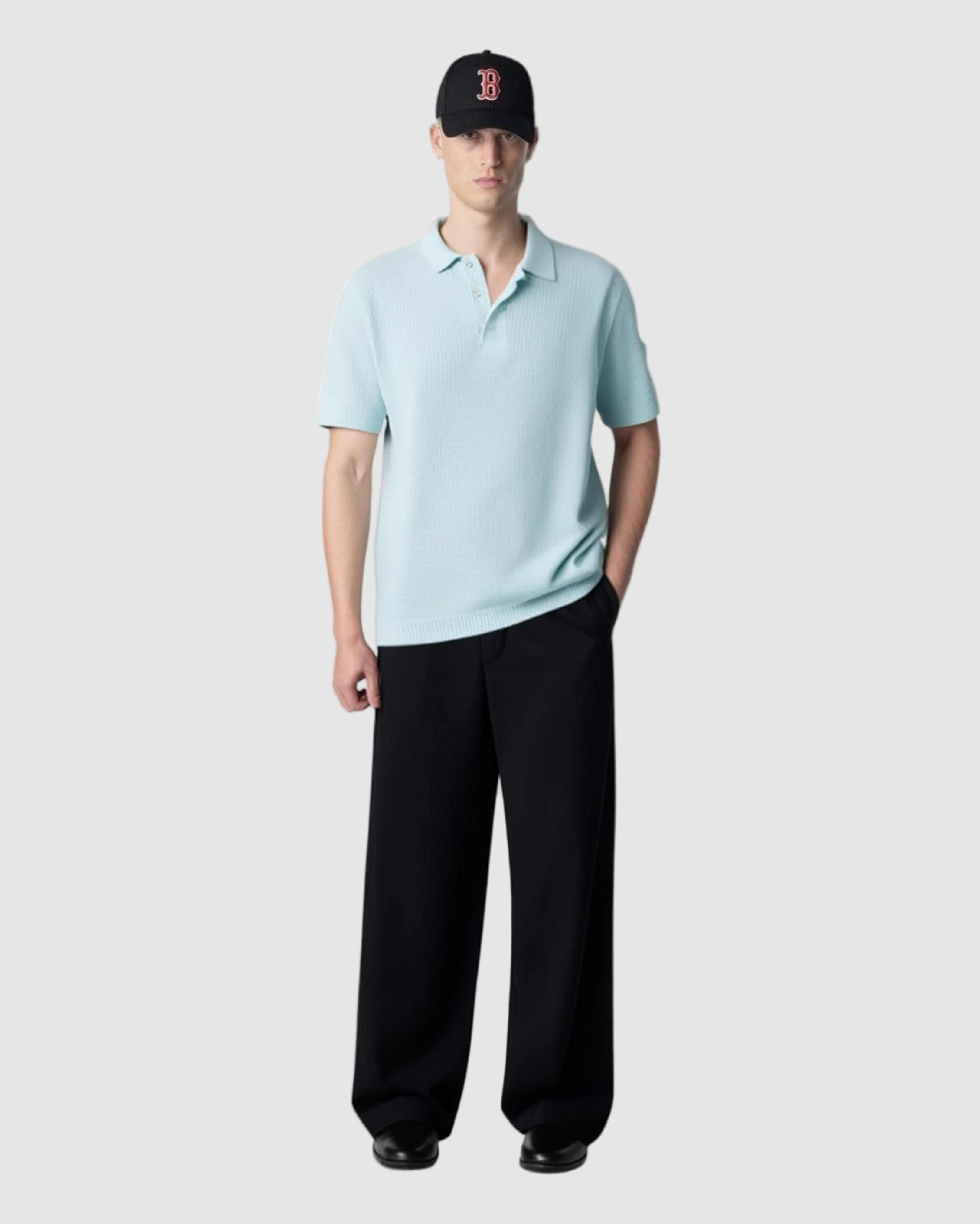 Short knitted polo mint