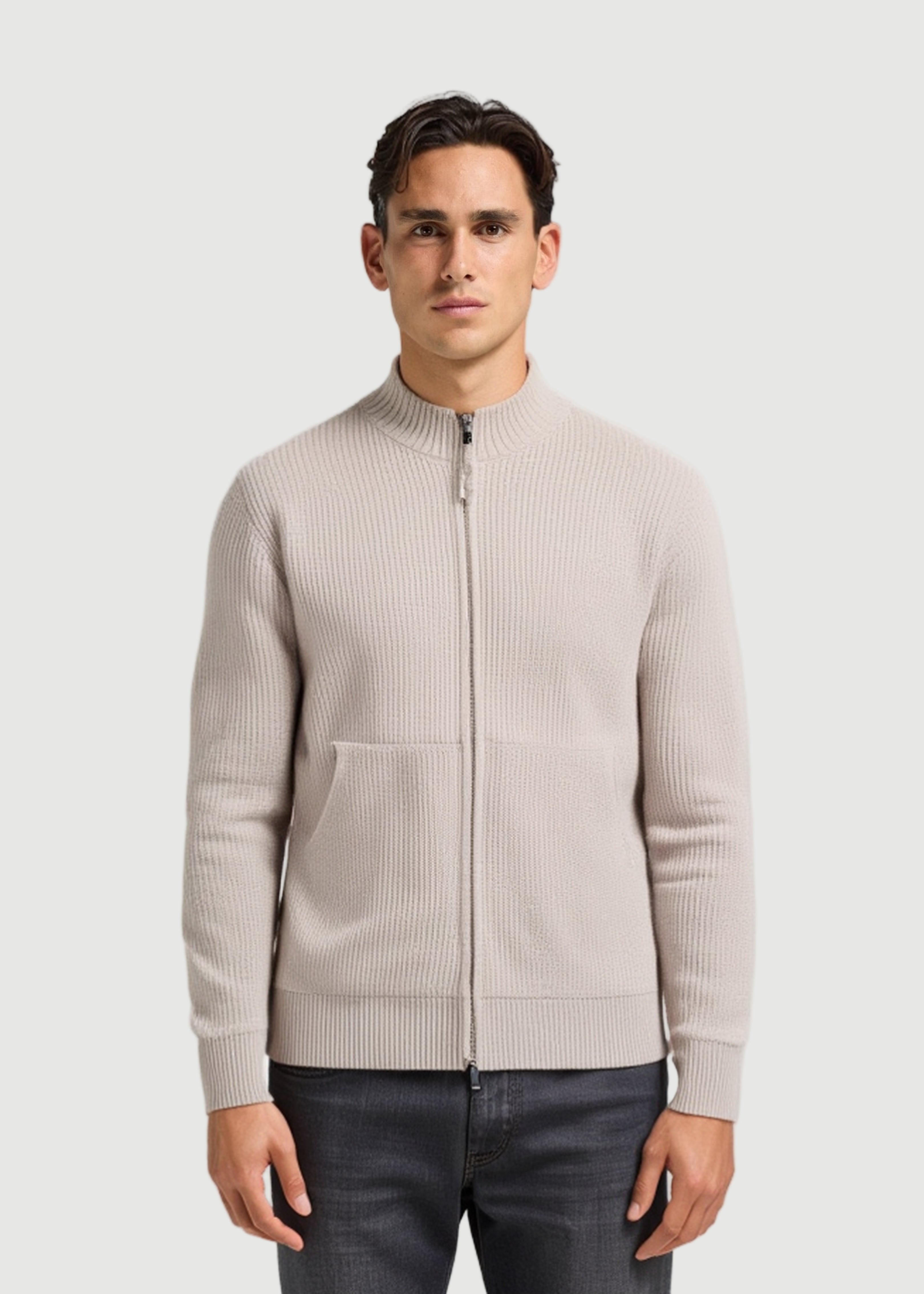 gorgio color zip-up sweater beige