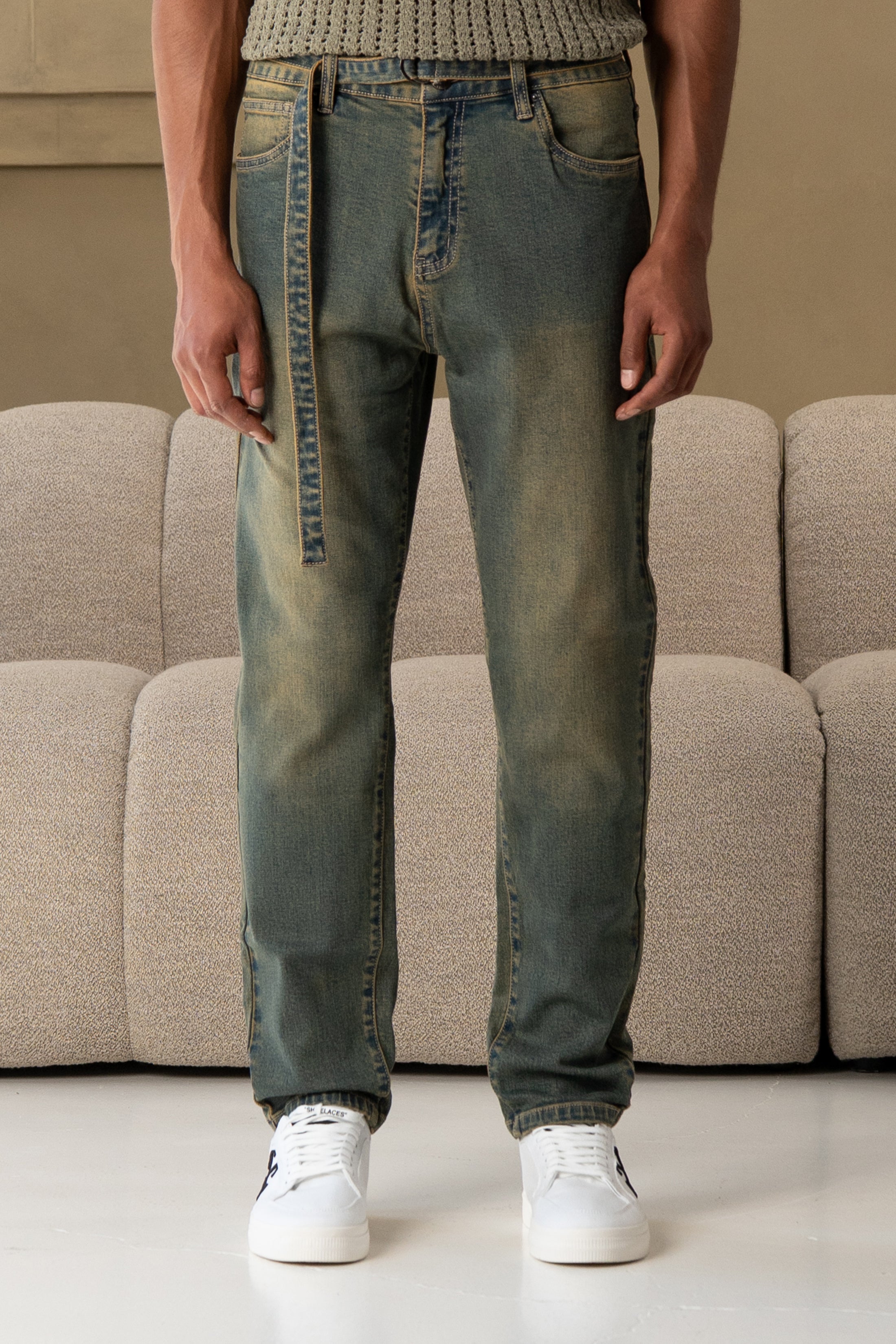 Quos slim cropped belt denim