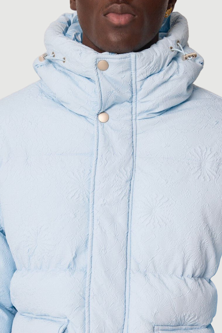 Hooded down jacket light blue