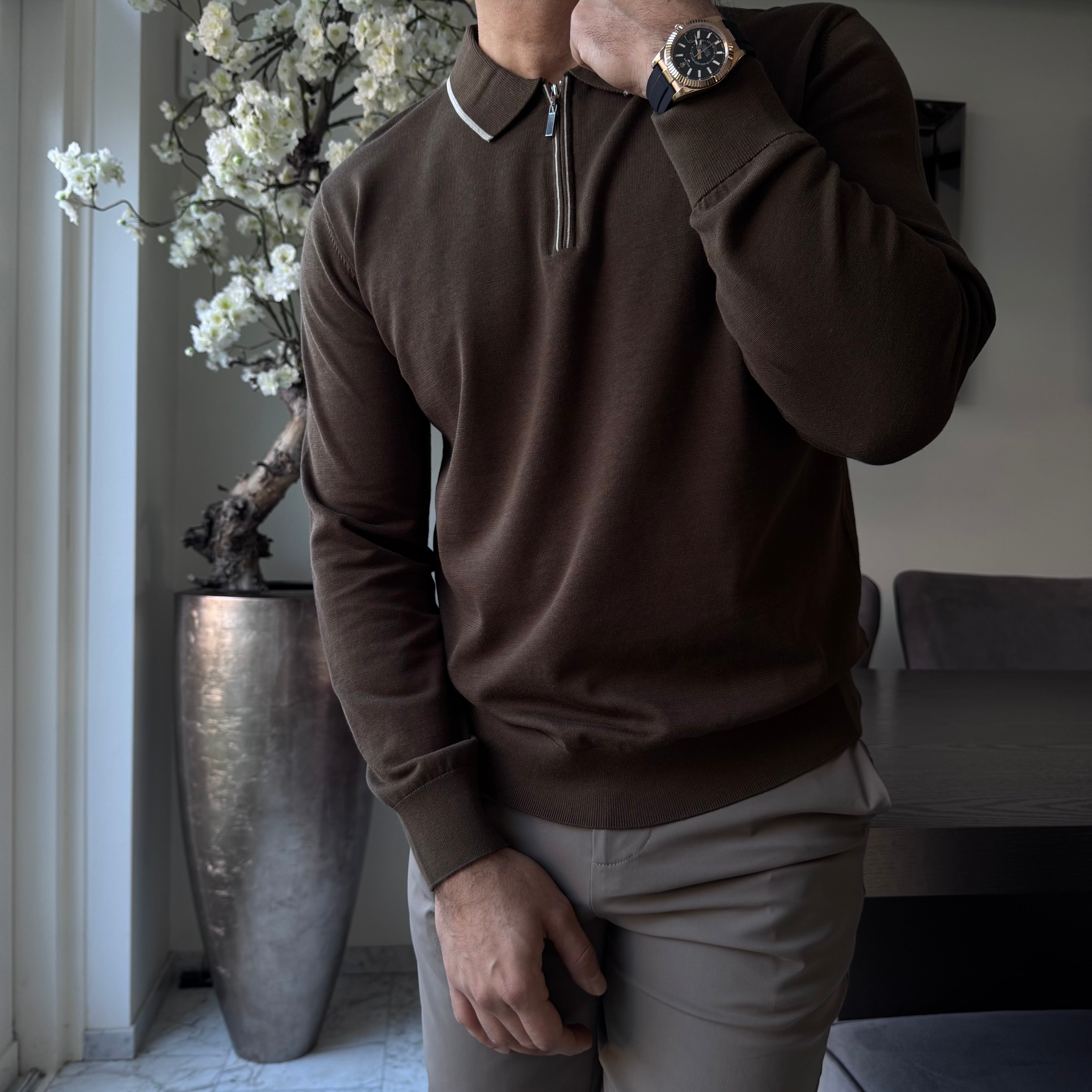The luca zipped polo espresso