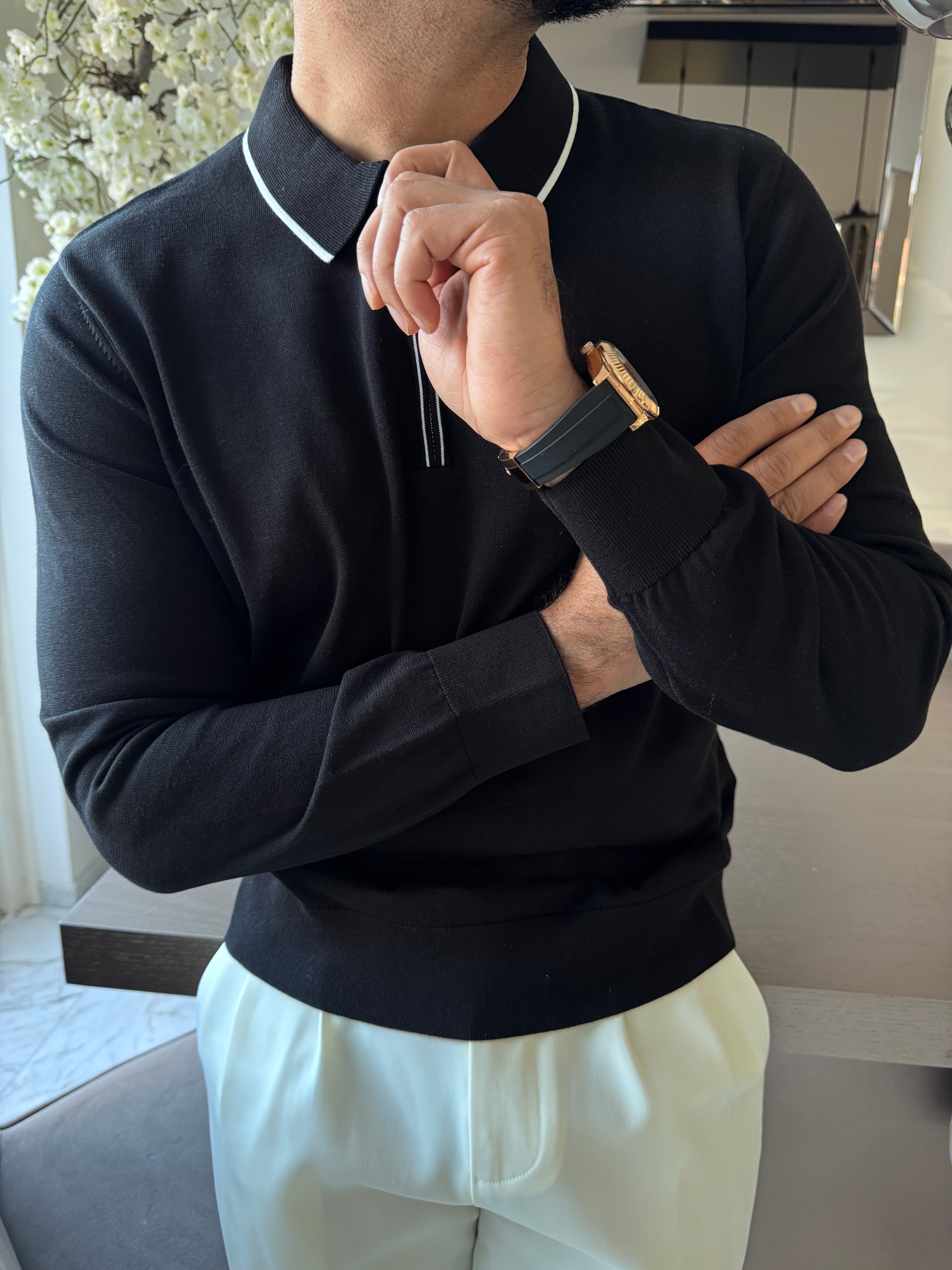 The luca zipped polo black