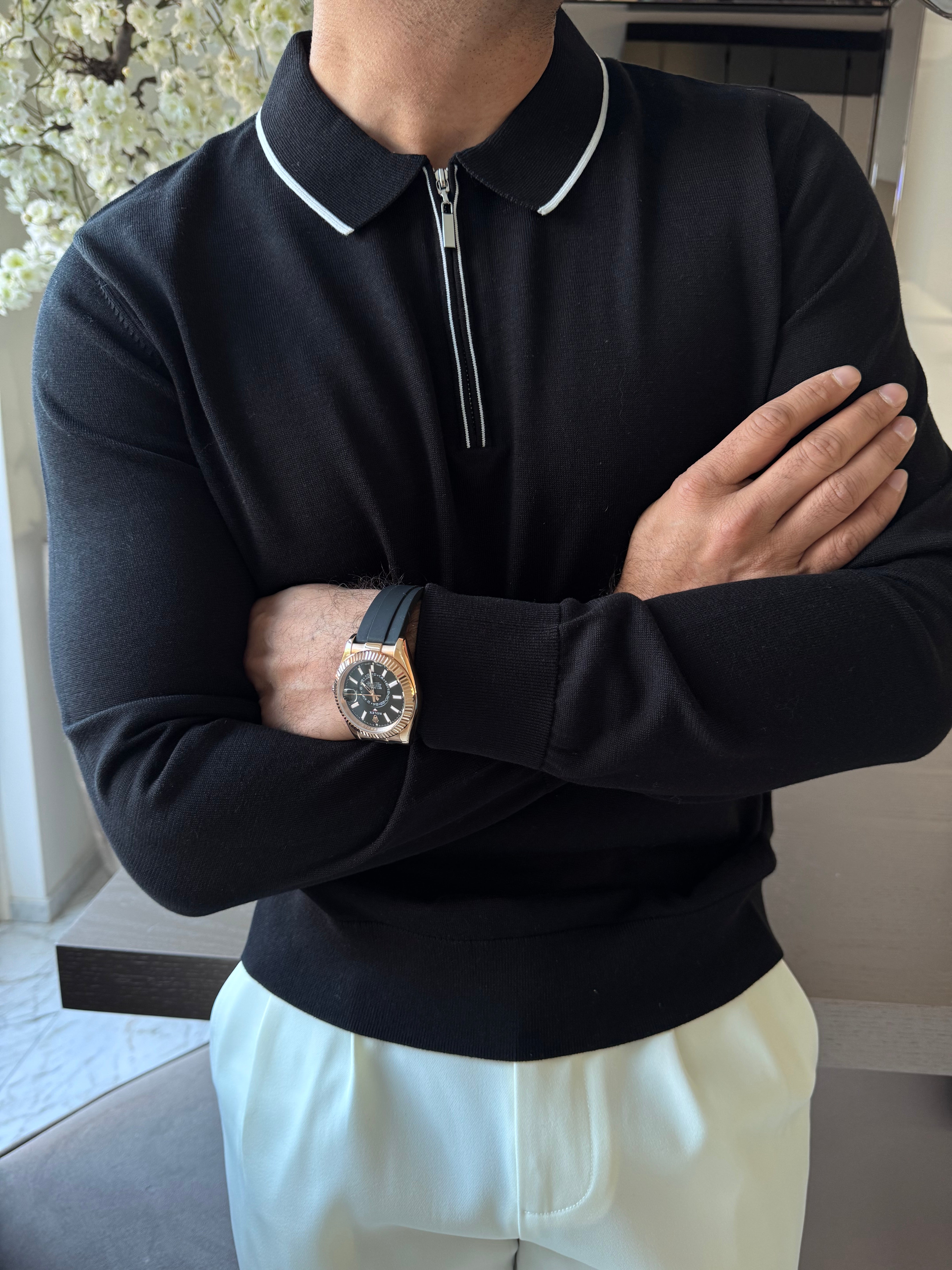 The luca zipped polo black