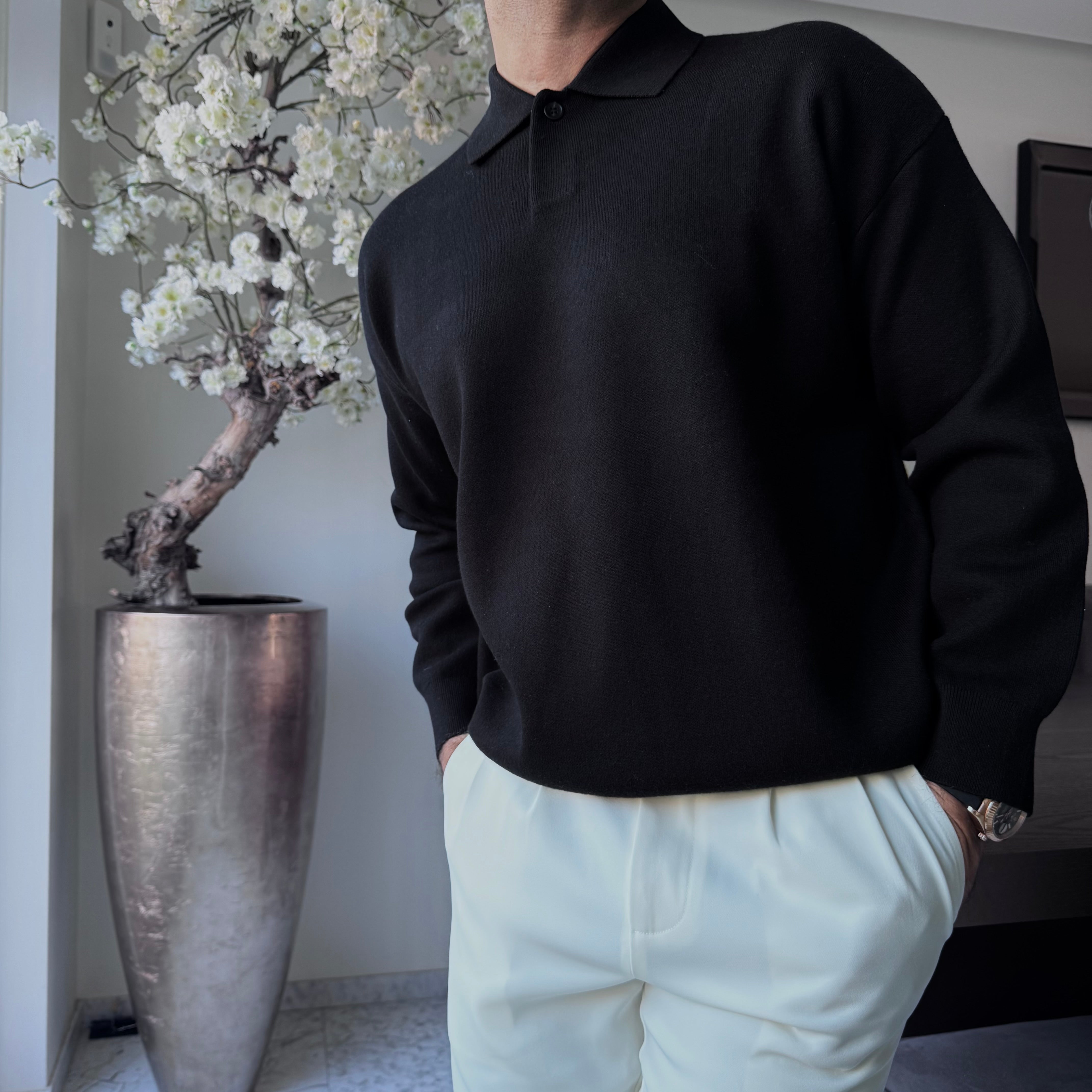 The silva longleeve polo black