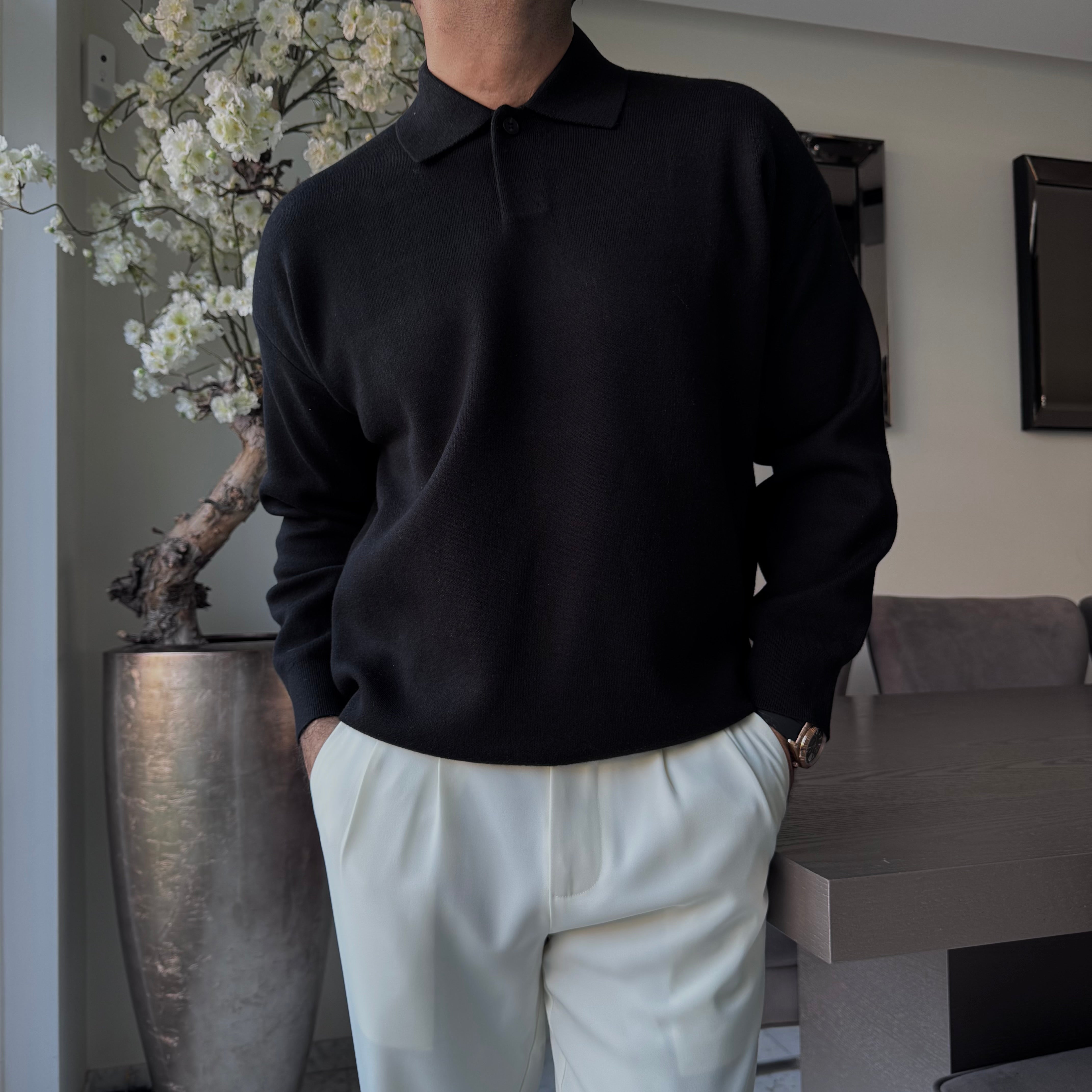 The silva longleeve polo black