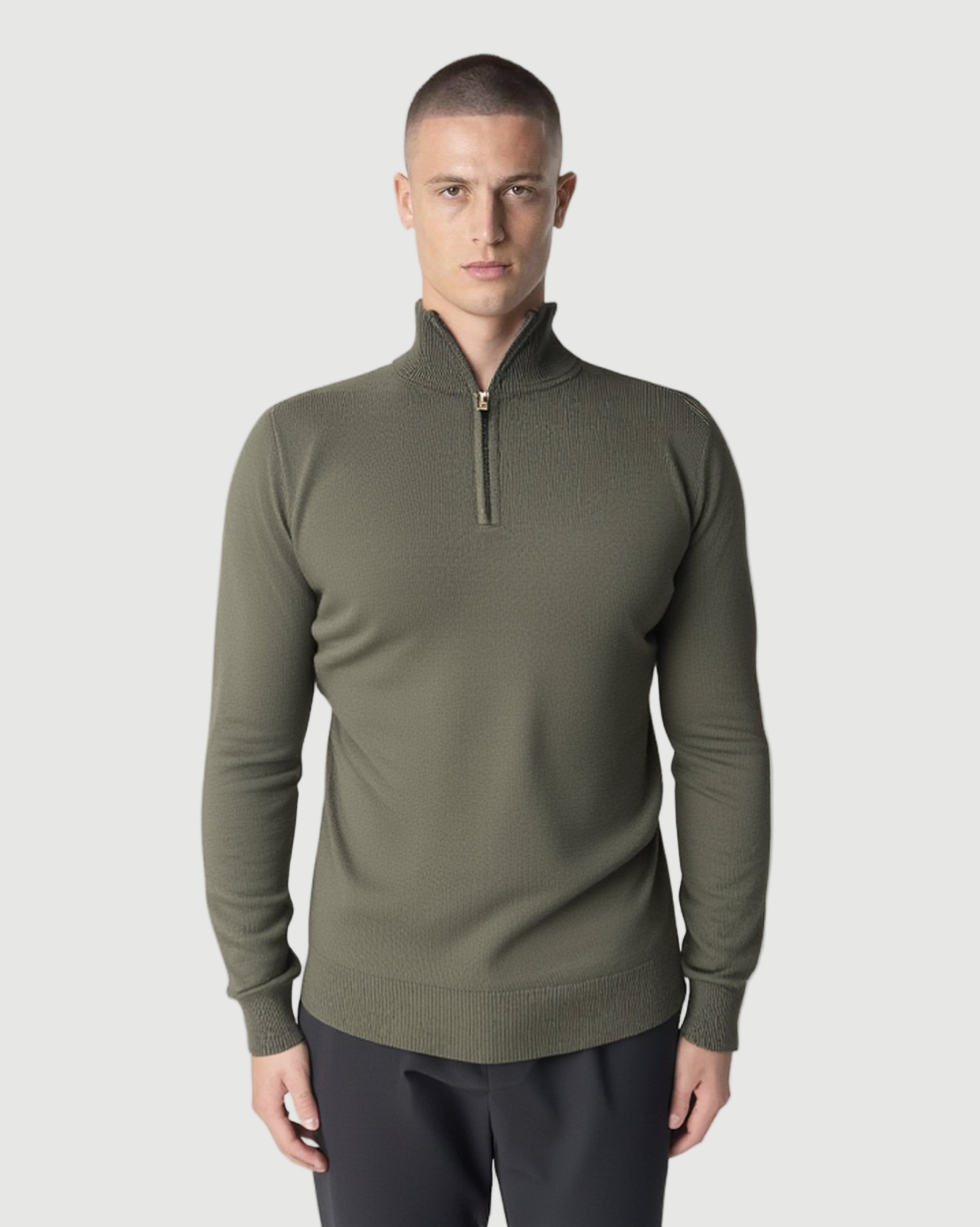 Zipped polo khaki