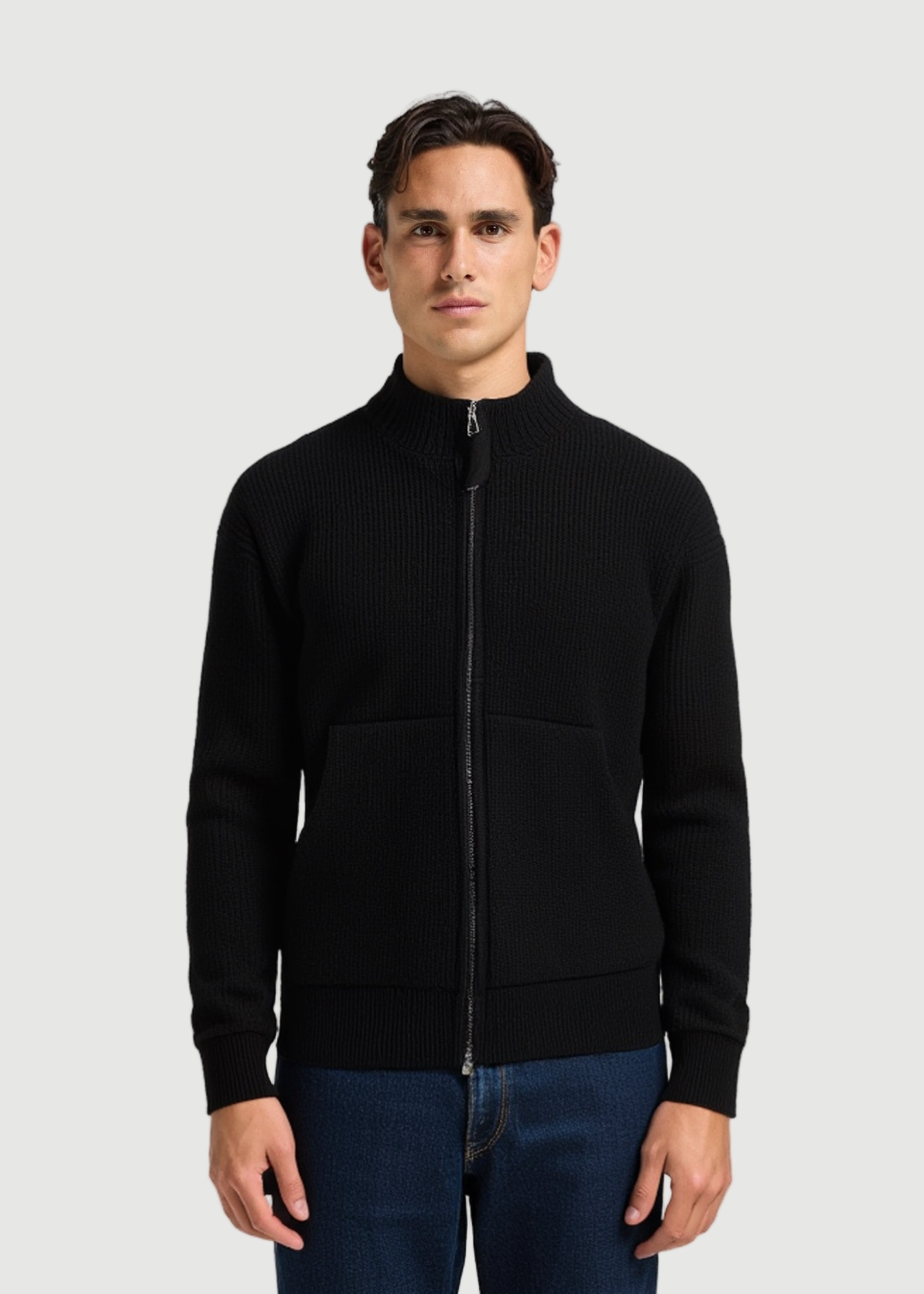 gorgio color zip-up sweater black