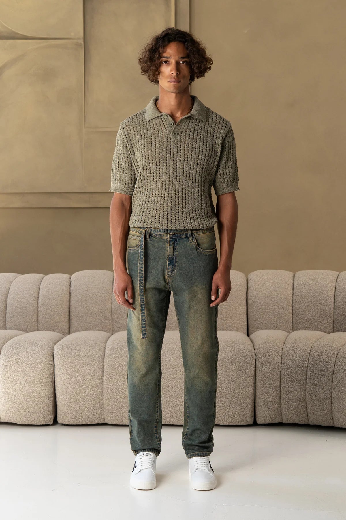 Quos slim cropped belt denim