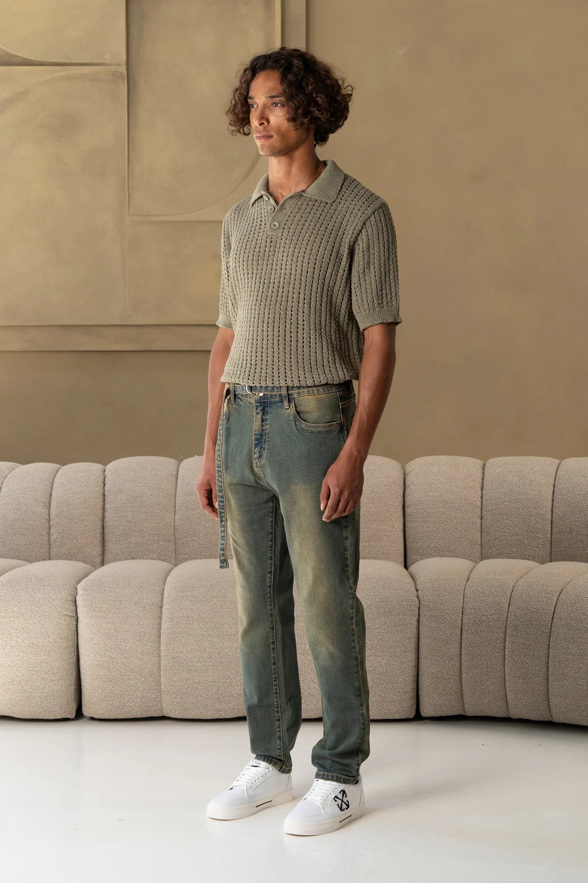 Quos slim cropped belt denim