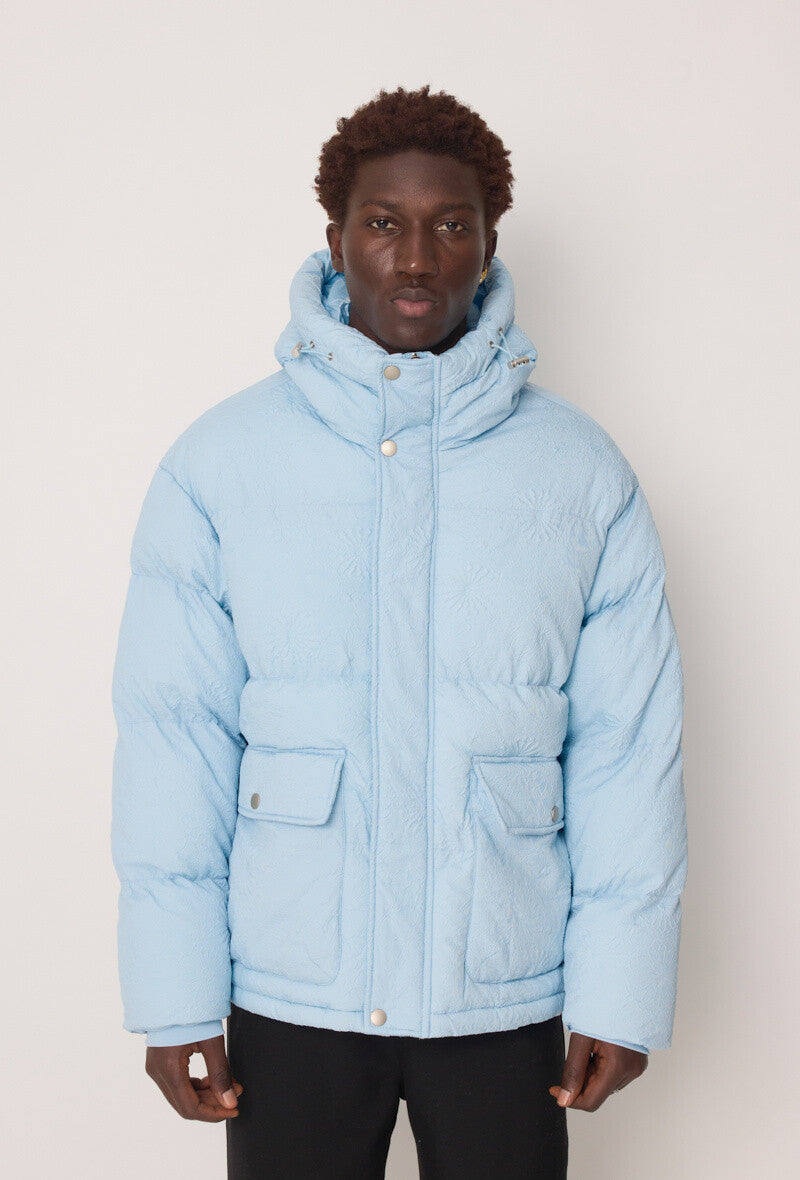 Hooded down jacket light blue