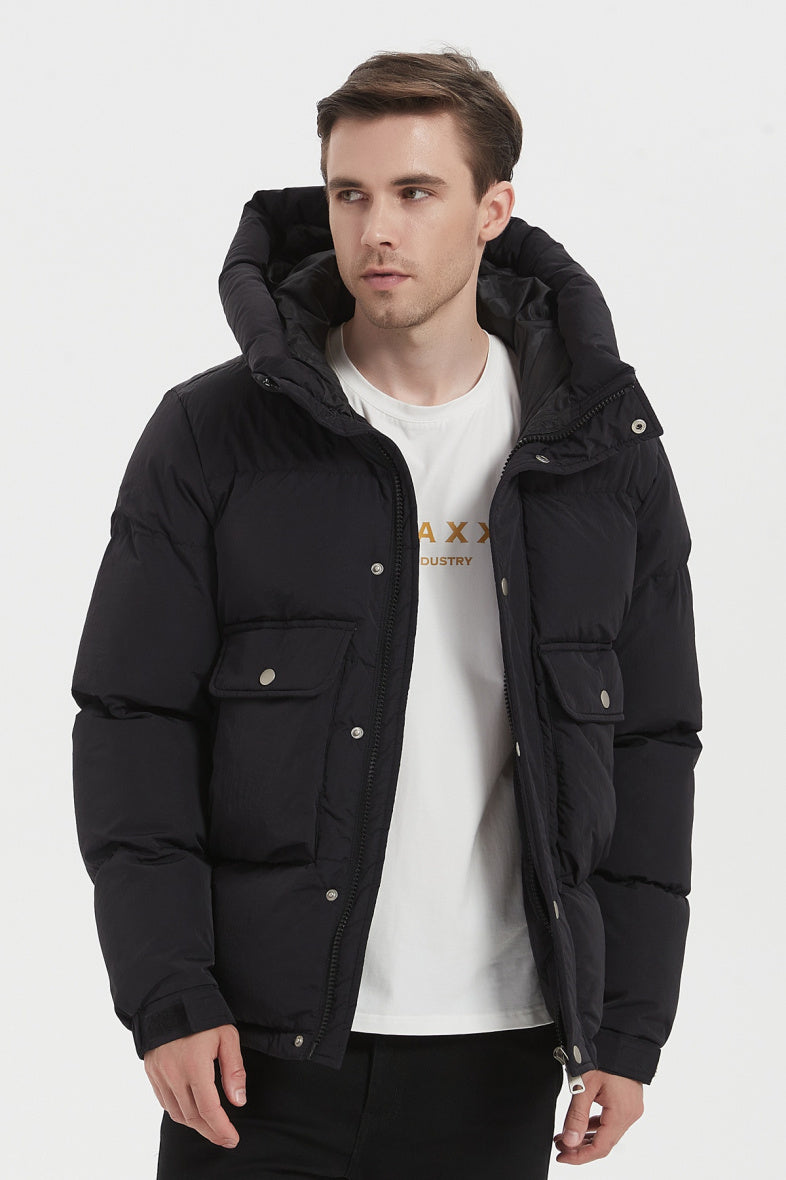 Black hooded down jacket