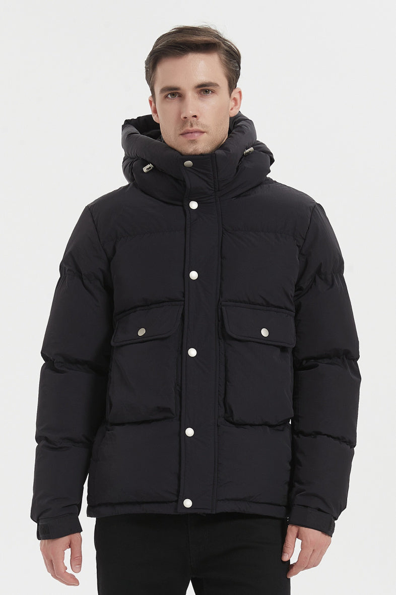 Black hooded down jacket